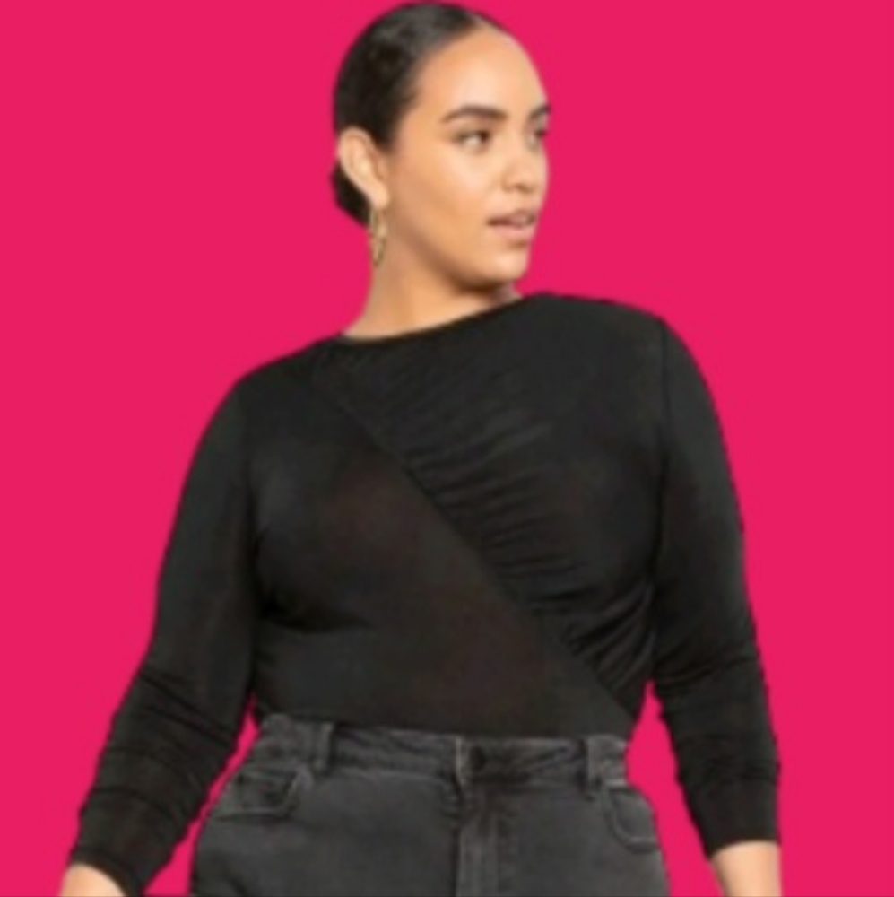 ELOQUII NWT 18/20 plus Shirred/Ruched Black Knit Top-Casual or Dressy/Ms…